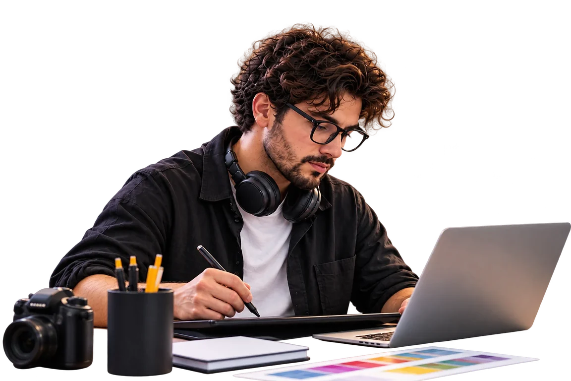 Designer trabalhando em uma criação no computador